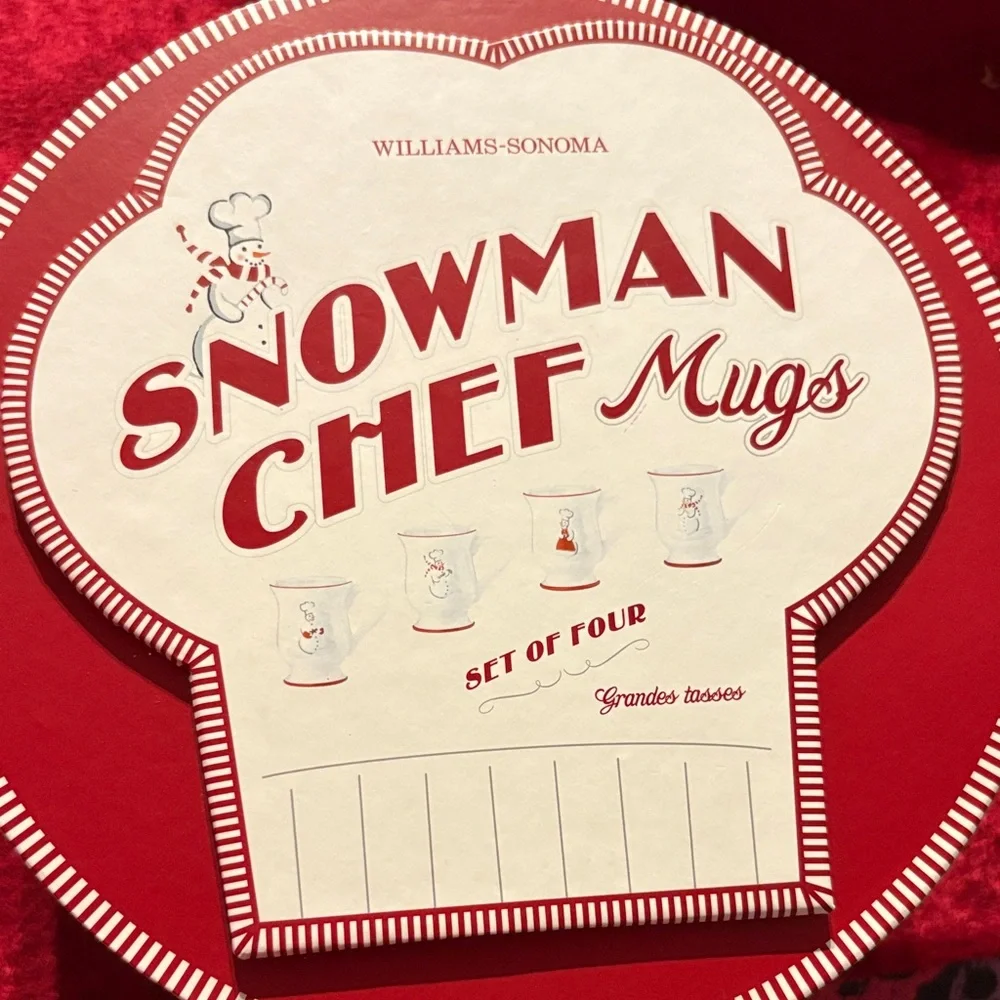 Williams Sonoma Snowman Chef Mug Set in Red and White new never used